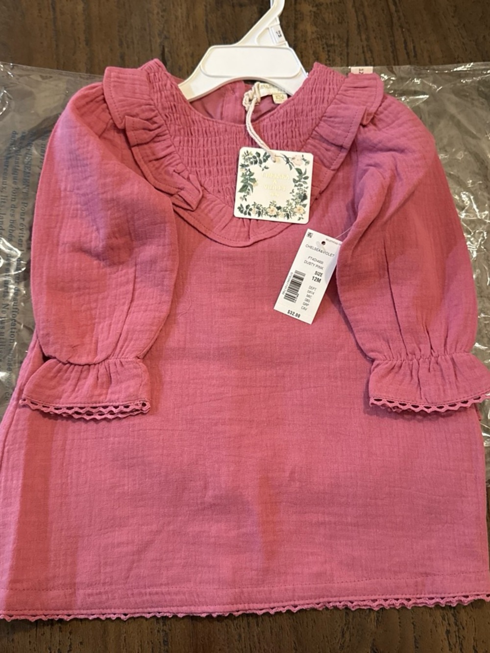 Chelsea and Violet Girls' Pink Ruffle Yoke Long-Sleeve Dress